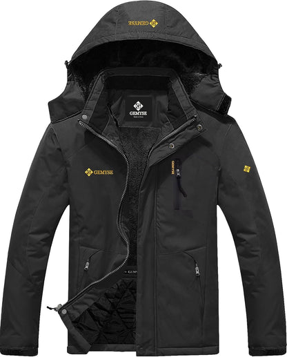 Men'S Waterproof Ski Jacket Winter Snow Coat with Detachable Hood | Windproof, Fleece-Lined, Warm, Multiple Pockets, for Snowboarding and Cold Weather, Rain Jacket
