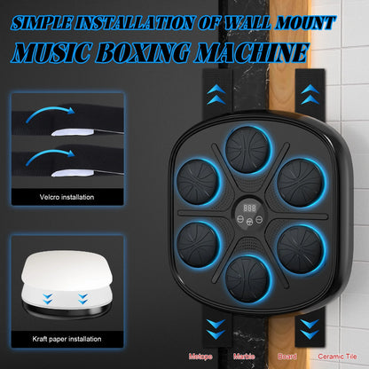 Upgraded Adult Smart Music Boxing Machine, Boxing Music Fitness Machine with Smart Display and Boxing Gloves, Smart Boxing Machine Wall-Mounted Music for Home and Gym (Black)
