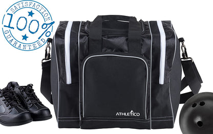Bowling Bag for Single Ball - Single Ball Tote Bag with Padded Ball Holder - Fits a Single Pair of Bowling Shoes up to Mens Size 14